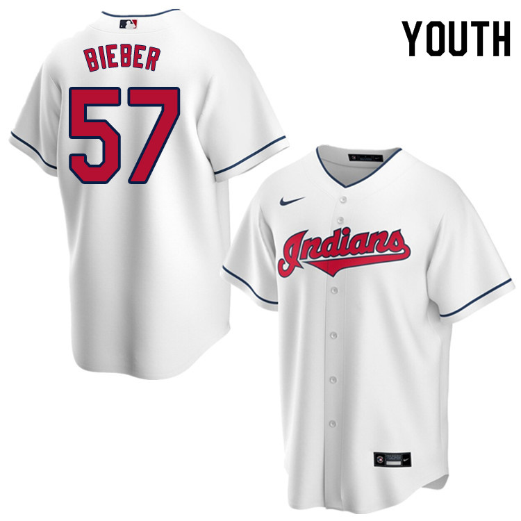 Nike Youth #57 Shane Bieber Cleveland Indians Baseball Jerseys Sale-White